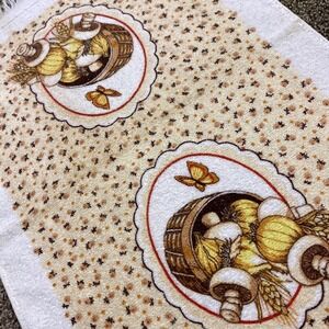 VTG CANNON Hand Kitchen Towel Fringe 70s NOS Farmhouse Mushroom Butterfly Floral